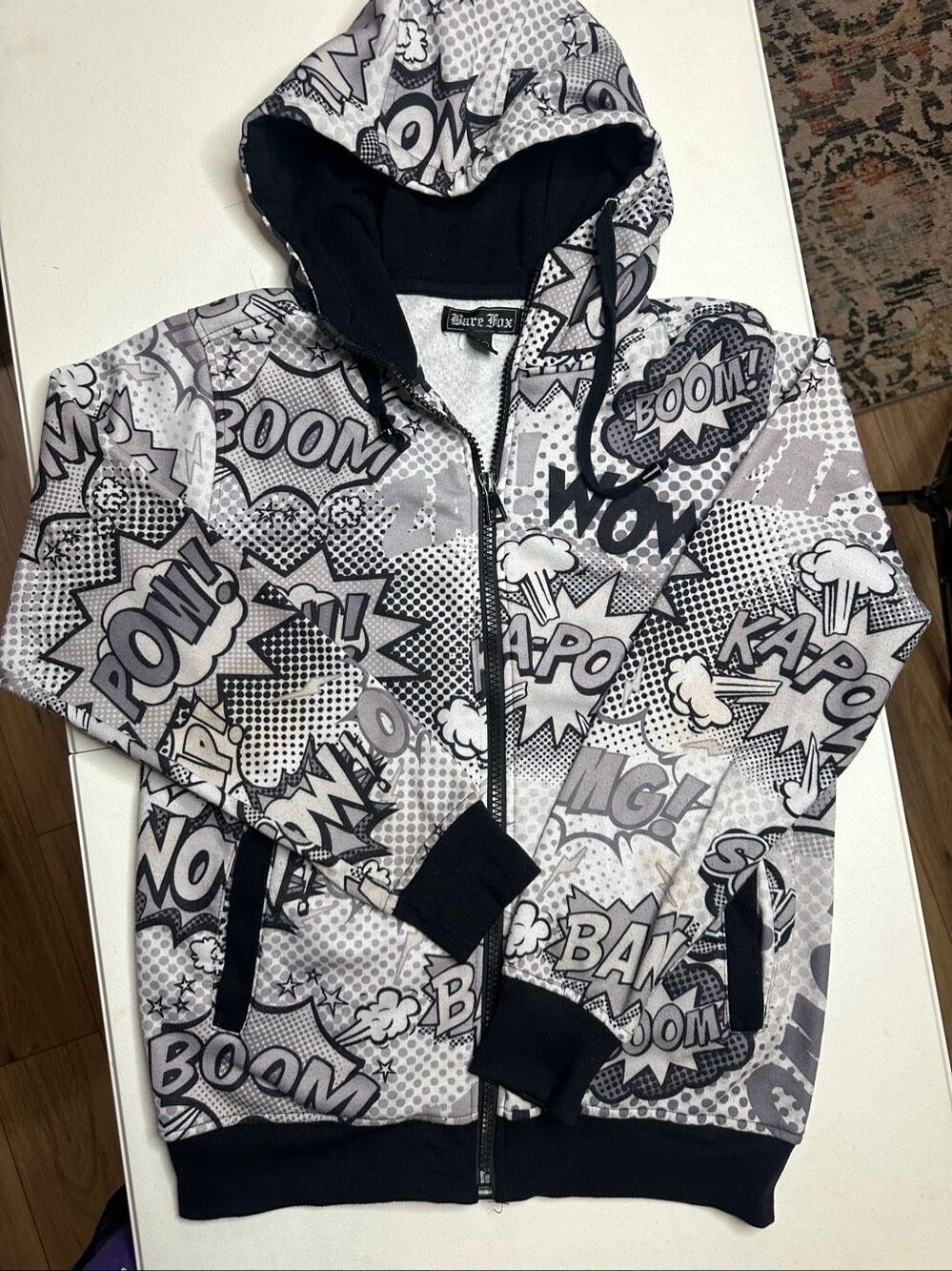 Bare Fox Men's Black White Pop Art All Over Print Full Zip Hoodie Size Medium